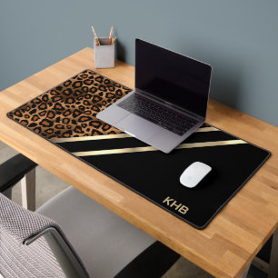 Leopard Animal Print, Gold und Black - Monogram Schreibtischunterlage