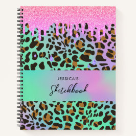 Leopard Animal Print Holographic Glitzer Tropfen Notizbuch