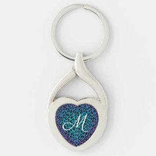 Leopard Animal Print Lila Ombre Monogram Schlüsselanhänger