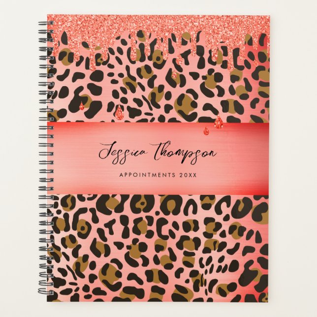 Leopard Animal Print Metallic Red Glitzer Tropfen Planer (Vorderseite)