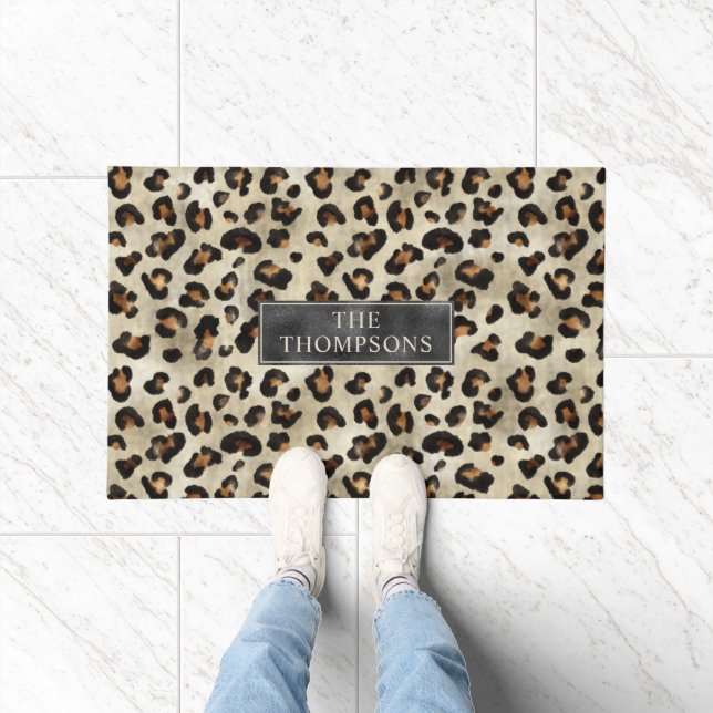 Leopard Animal Print Mit Schwarzer Falscher Folie  Fußmatte (Indoor)