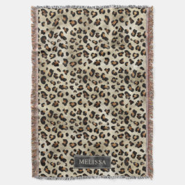 Leopard Animal Print mit schwarzer Fauxfolie und N Decke