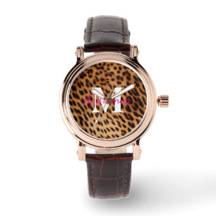 Leopard Animal Print Monogram Armbanduhr