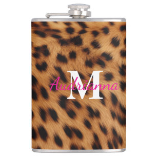 Leopard Animal Print Monogram Flachmann