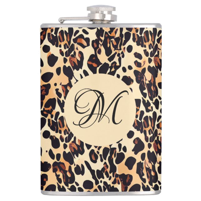Leopard Animal Print Monogram Flask Flachmann (Vorderseite)