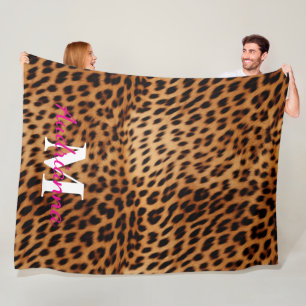 Leopard Animal Print Monogram Fleecedecke