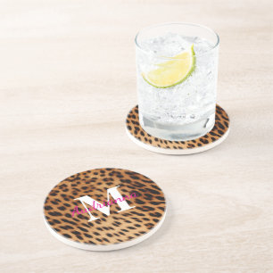 Leopard Animal Print Monogram Getränkeuntersetzer