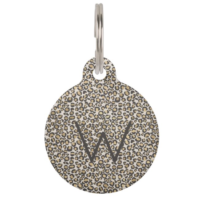 Leopard Animal Print Monogram Initial Chic Pet Fun Haustiermarke (Vorderseite)