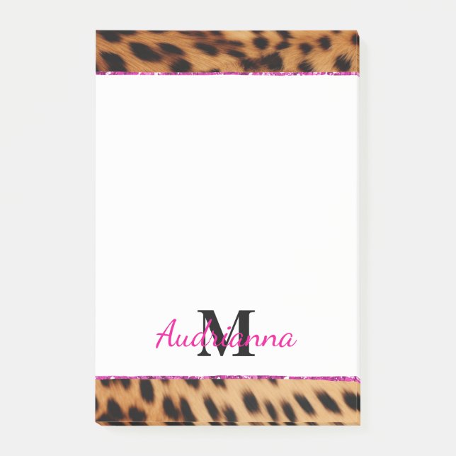 Leopard Animal Print Monogram Post-it Klebezettel (Vorderseite)