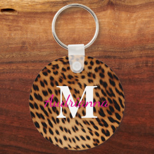 Leopard Animal Print Monogram Schlüsselanhänger