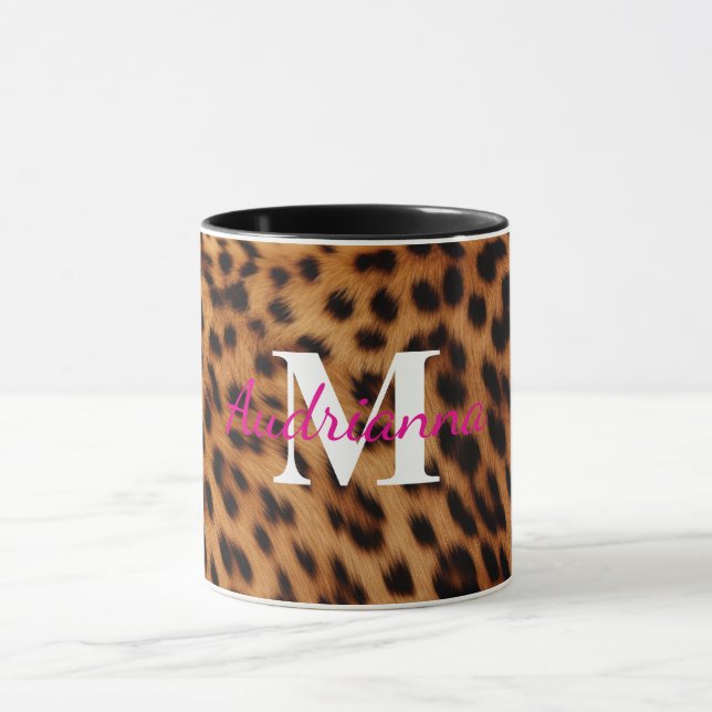 Leopard Animal Print Monogram Tasse (Zentrum)