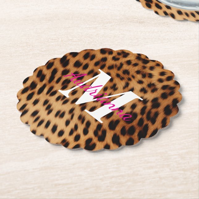 Leopard Animal Print Monogram Untersetzer (angewinkelt)