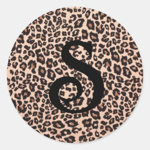Leopard Animal Print Monogramm-Rundaufkleber   Runder Aufkleber