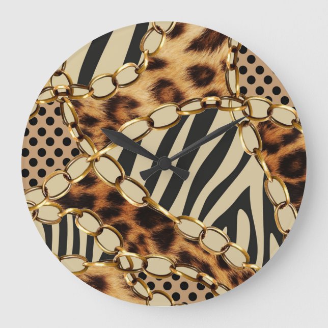 Leopard Animal Print Nahtloses Muster Große Wanduhr (Vorderseite)