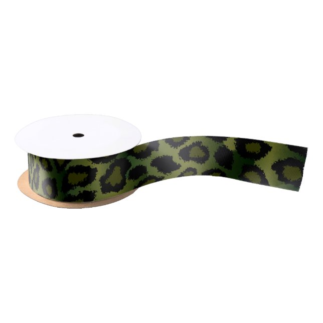 Leopard Animal Print | Olive Green Satinband (Spule)