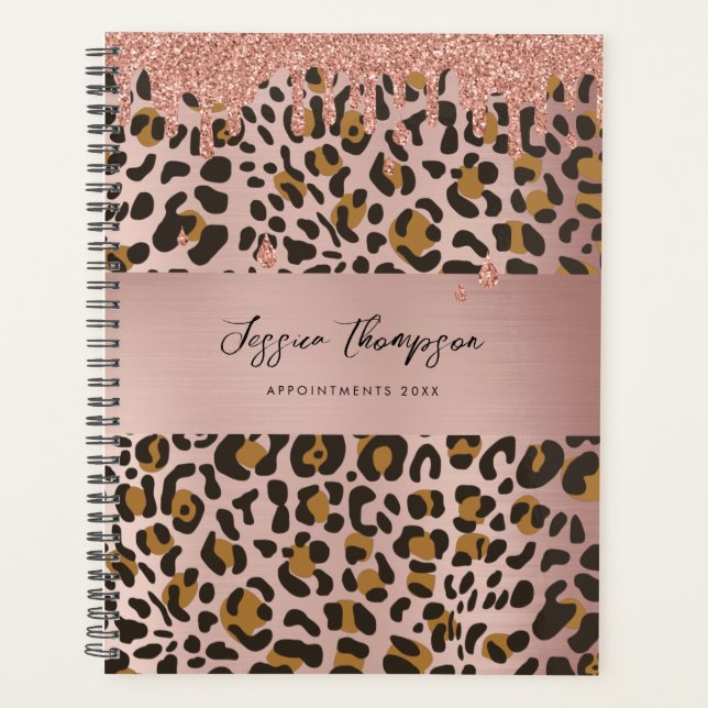 Leopard Animal Print Rose Gold Pink Glitzer Tropfe Planer (Vorderseite)
