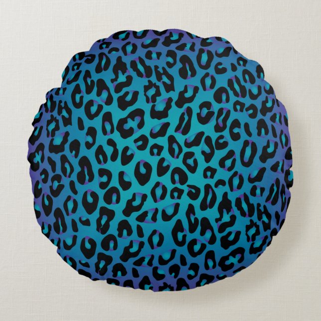 Leopard Animal Print Stilvoll Lila Ombre Rundes Kissen (Vorderseite)
