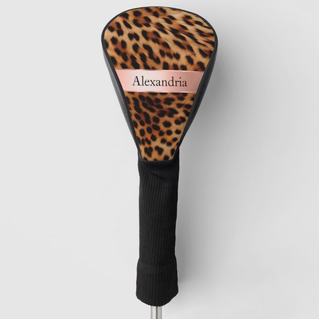 Leopard Animal Rose Rosa Ribbon Name Golf Headcover (Vorderseite)