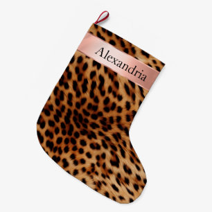 Leopard Animal Rose Rosa Ribbon Name Großer Weihnachtsstrumpf