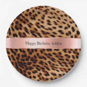 Leopard Animal Rose Rosa Ribbon Name Pappteller