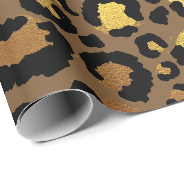 Leopard Animal Skin Gold Black Bronze African Lux Geschenkpapier (Rolleneckpunkt)