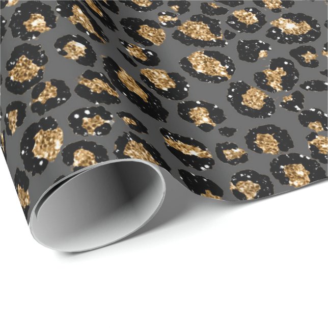 Leopard Animal White Gold Black Gray African Lux Geschenkpapier (Rolleneckpunkt)