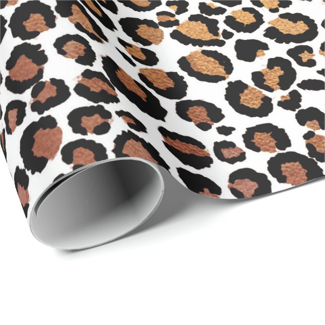 Leopard Animal White Gold Black Honey African Glam Geschenkpapier (Rolleneckpunkt)