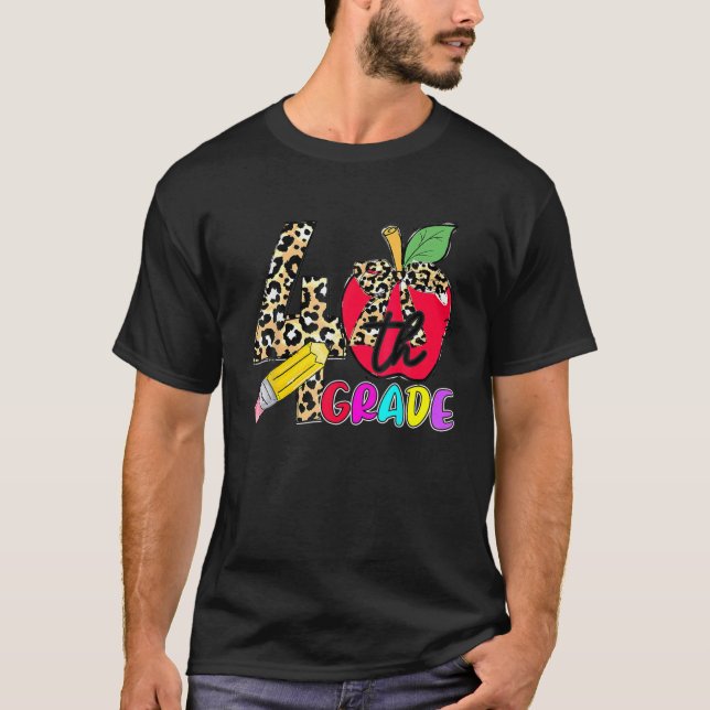 Leopard Apple 4Th Grade Student Teacher Back To Sc T-Shirt (Vorderseite)