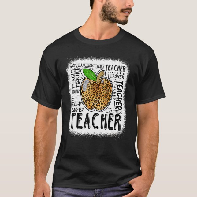 Leopard Apple Lehrerin Typografie zurück zur Schul T-Shirt (Vorderseite)