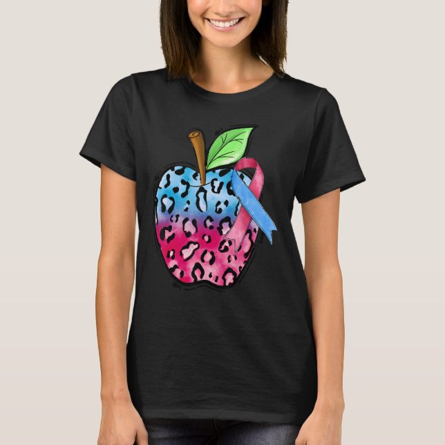 Leopard Apple SIDS Bewusstsein rosa und blauer Ban T-Shirt (Vorderseite)