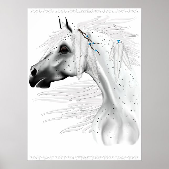 Leopard Appy and White Feathers Poster (Vorne)