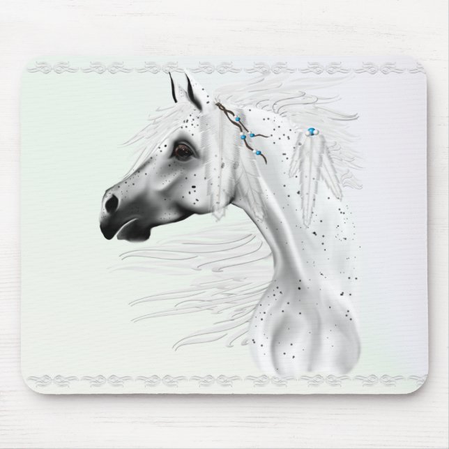 Leopard Appy und weiße Federn Mousepad (Vorne)