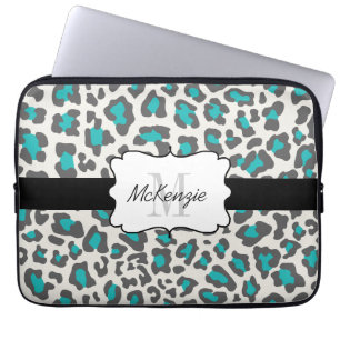 Leopard-Aqua-graues Weiß-Neopren-Laptop-Hülse Laptopschutzhülle