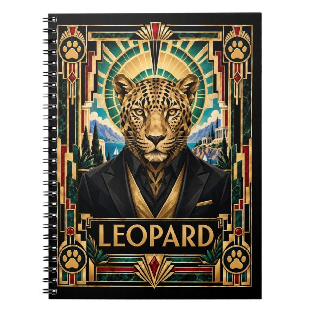 Leopard, Art Deco Wildtiere Notizblock (Vorderseite)