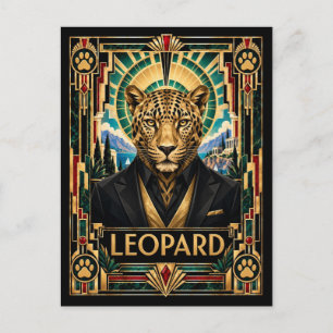 Leopard, Art Deco Wildtiere Postkarte