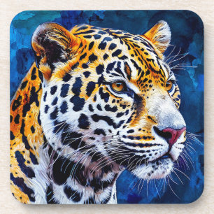 Leopard auf blauem Hintergrund Getränkeuntersetzer