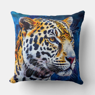 Leopard auf blauem Hintergrund Kissen