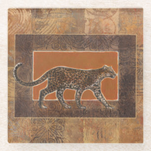 Leopard auf Orange und Brown-Hintergrund Glasuntersetzer