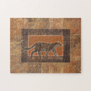 Leopard auf Orange und Brown-Hintergrund Puzzle