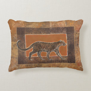 Leopard auf Orange und Brown-Hintergrund Zierkissen