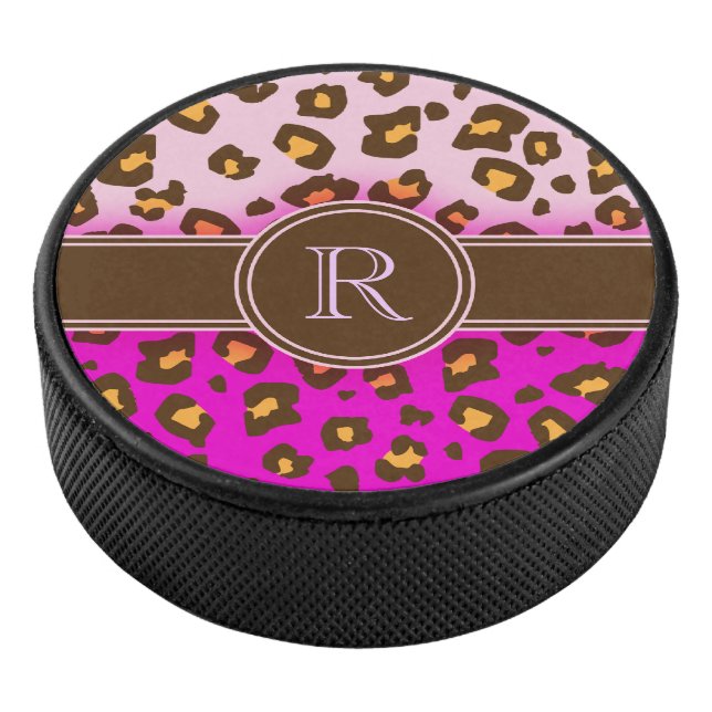 Leopard-Aufdruck rosa braun Monogramm Eishockey Puck (3/4)