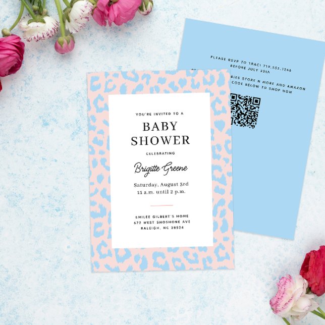 Leopard Baby Shower, pink und blau Geschlecht Einladung (pastel pink and blue leopard print gender reveal baby shower invitation)