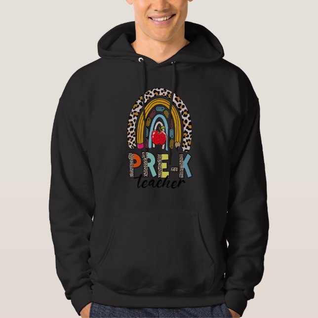 Leopard Back To School Rainbow Pre K Teacher Hoodie (Vorderseite)