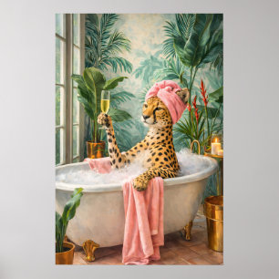 Leopard-Bad-Poster, Lustige Tier-Badezimmer-Kunst Poster