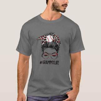 Leopard Ball Grammy Life Messy Bun Game Day Mutter T-Shirt