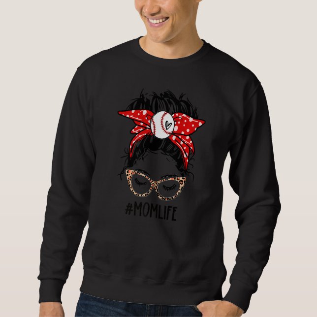 Leopard Ball Mama Life Messy Bun Game Day Mütter D Sweatshirt (Vorderseite)