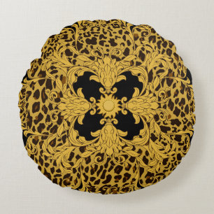 Leopard Barock, Ornamentales Tiermuster Rundes Kissen