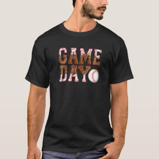 Leopard Baseball Game Day Vibes Baseball Mama Moth T-Shirt