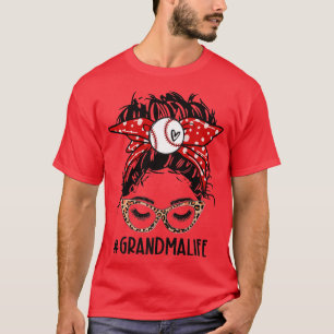 Leopard Baseball Grandma Life Messy Bun Game Day T-Shirt