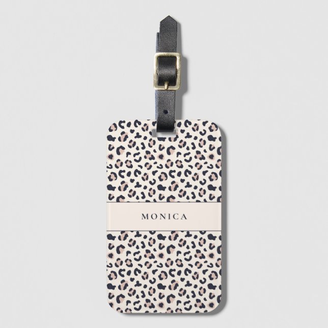 Leopard bedruckt rosa individuelle Name Gepäckanhänger (Vorderseite Vertikal)